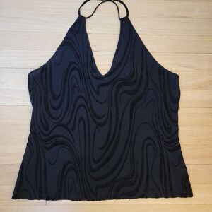 Oltre Italy Black Swirl Flocked Glitter Halter Top V-Neck Sleeveless US 16 IT 50